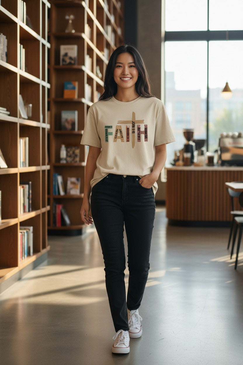 Faith Inspired Women T Shirt Scripture Cross Design