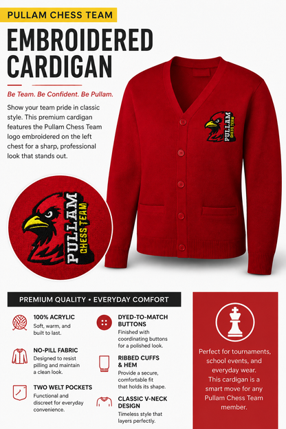 Pullam Chess Team Embroidered Red Cardigan