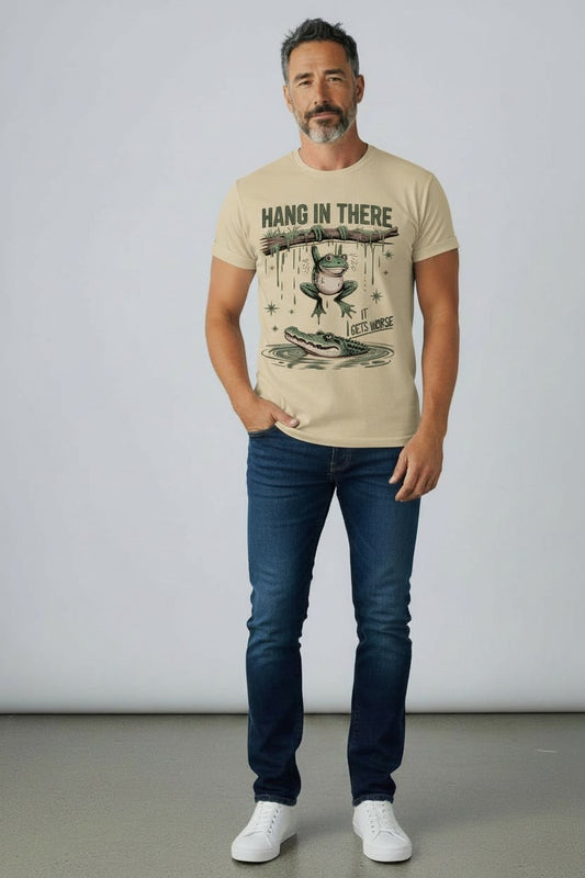 Hang in There Frog T-Shirt | Humorous Frog Illustration, Gets Worse Design