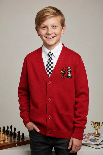 Pullam Chess Team Embroidered Red Cardigan